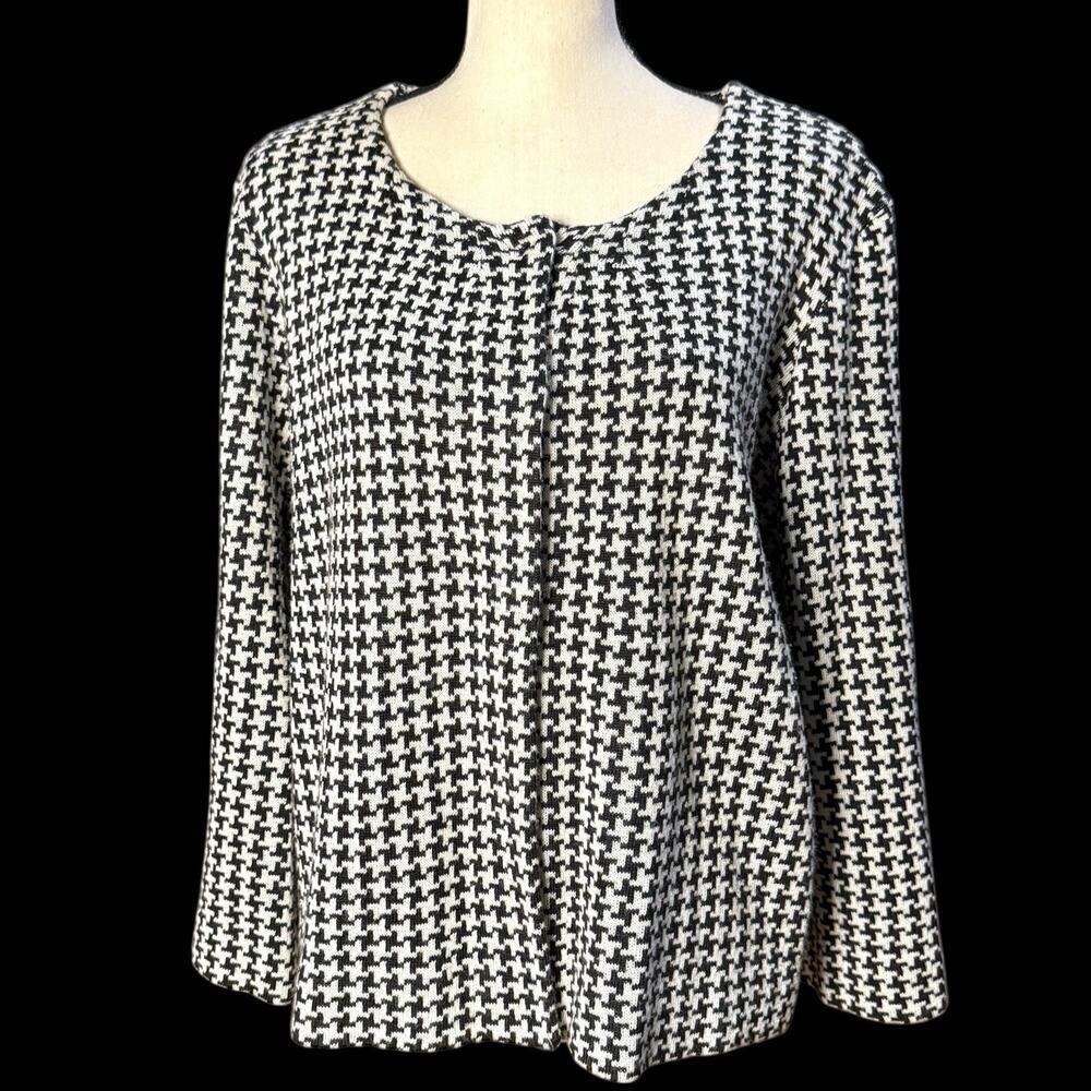 Chadwicks Houndstooth White Black Cardigan Wool Blend Sweater Jacket Size XL